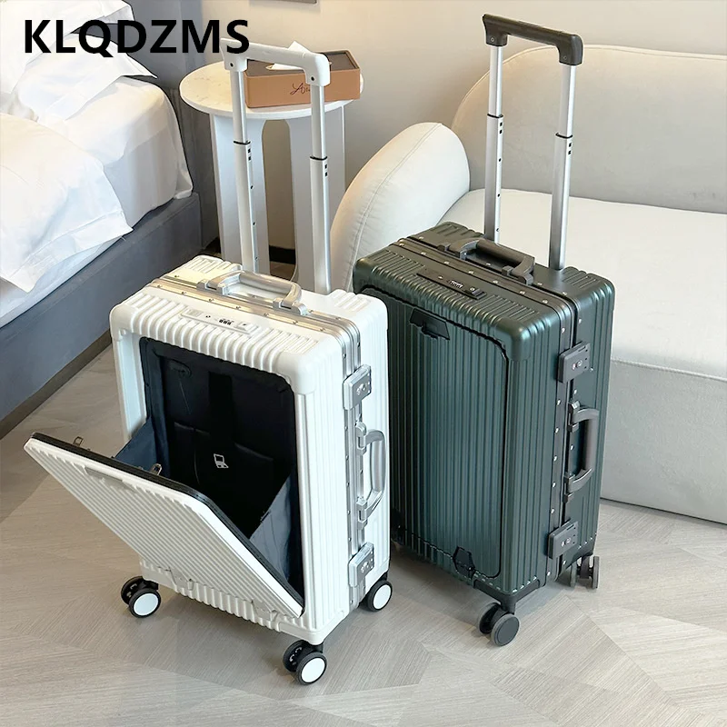 KLQDZMS 18"20"24 Inch Rolling Luggage New Boarding Box Universal Front Open Multifunctional Trolley Case Aluminum Frame Suitcase