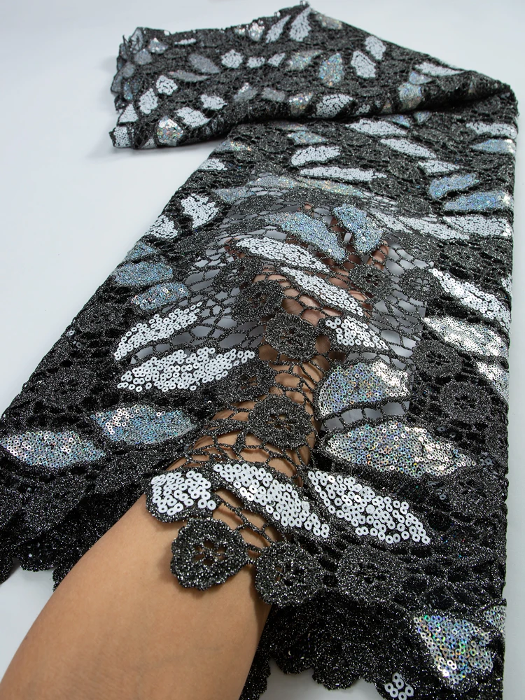 Sequined African Guipure new Lace Fabric 2023 High Quality Nigerian Water Soluble Lace Fabric For 2025 Wedding Party Dresses Sew TY3319
