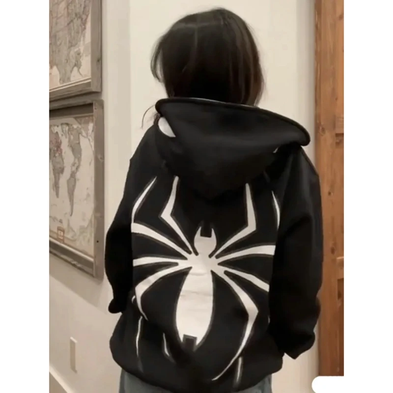 Halloween Women Spider Print Hoodies Men Hip Hop Zipper Long Sleeve Jacket Coats Autumn Winter Harajuku Loose Hooded Sweatshirt