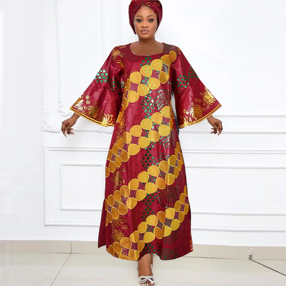 African Dresses For H&D Women Embroidery Bazin Floral Boho Dresses Ankara Rich Long Robes Nigeria Party Wedding Ramadan 2024 smile
