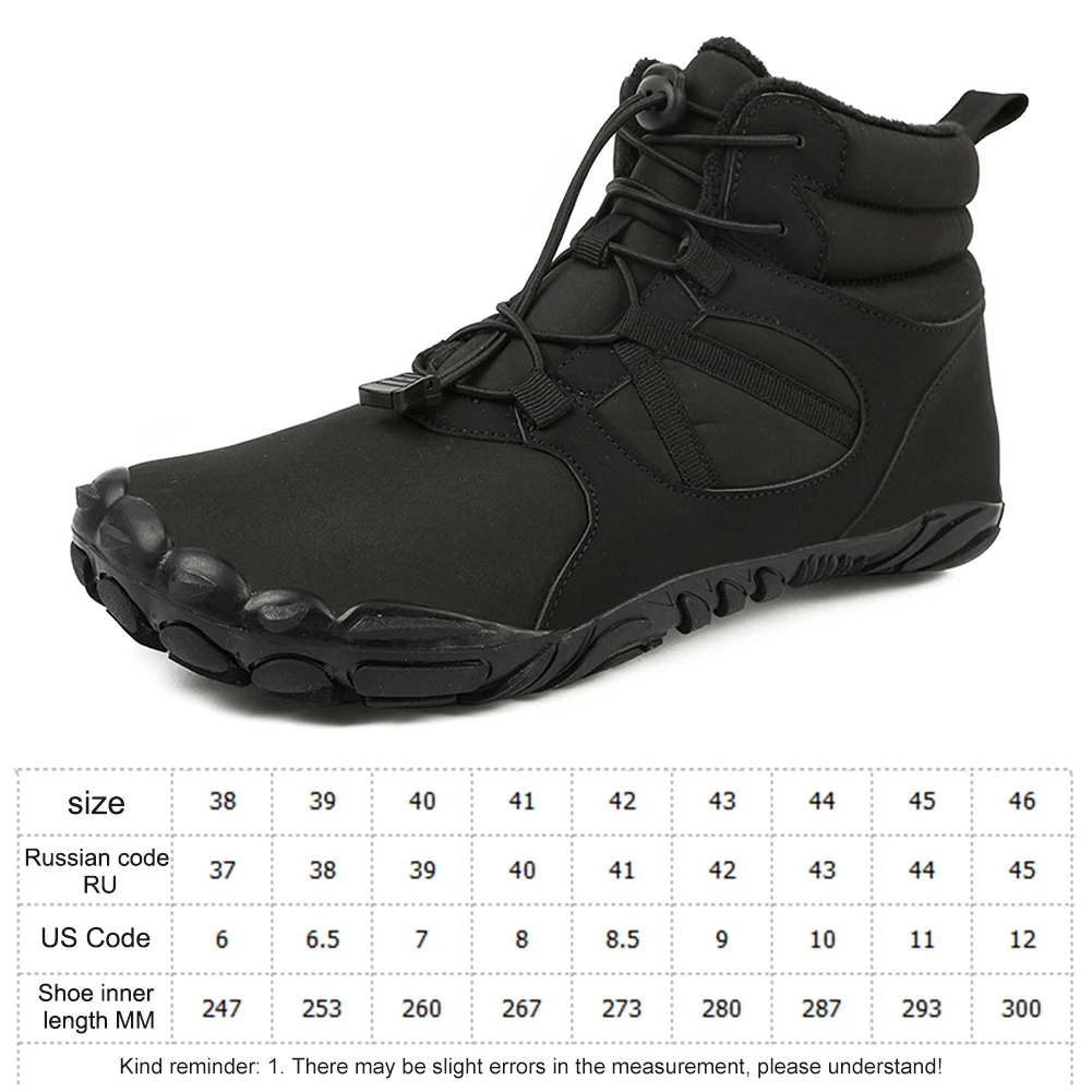 Women Men Winter Booties Warm Jogging Sneakers Women Men Rubber Running Barefoot Shoes Waterproof Non-Slip Breathable