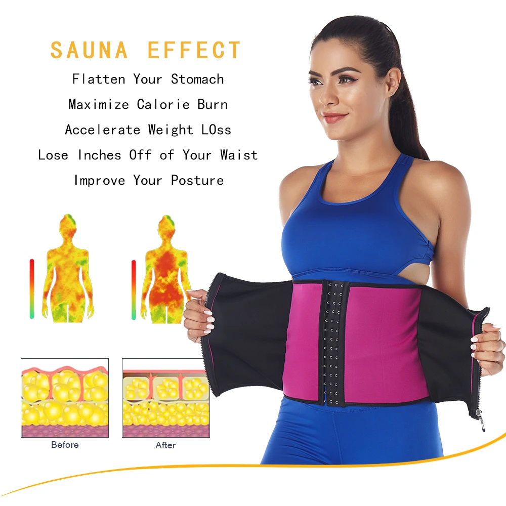 Velssut Women Waist Trainer for Weight Loss Sauna Belt Zipper Belly Band Corset Fas Slimming Girdle Strap Neoprene Body Shaper