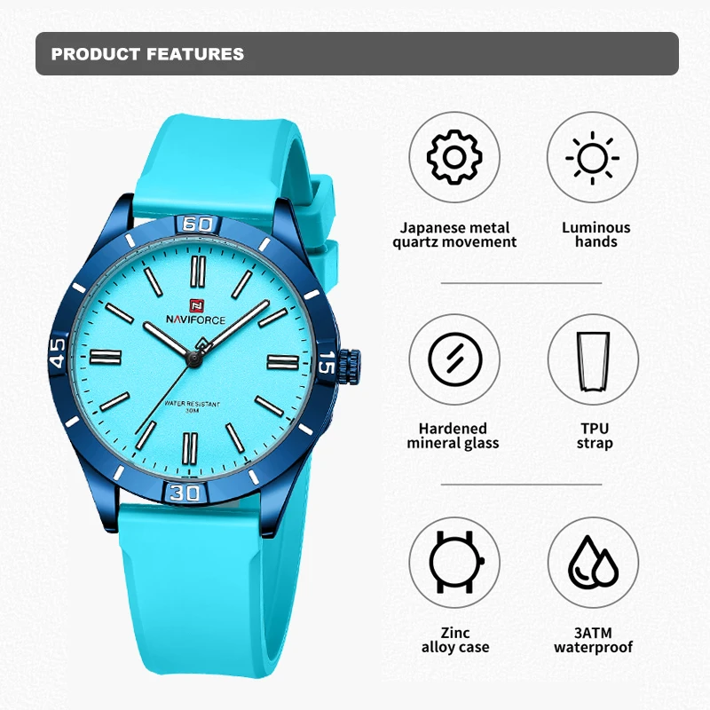 New Style NAVIFORCE Top Brand Casual Female Wristwatches Original Classics TPU Strap Quartz Waterproof Watches for Women NF5041