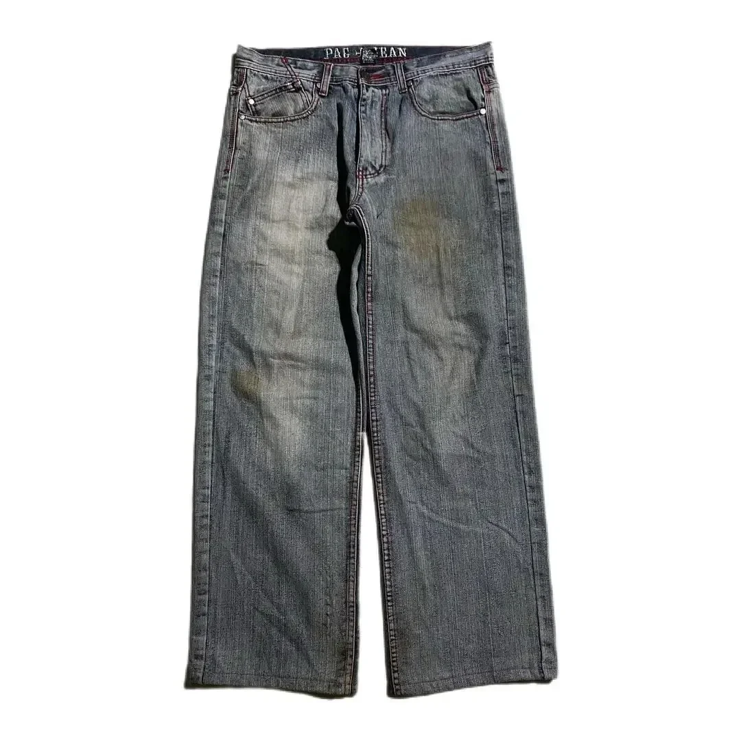 Skull Embroidered Baggy Jeans Y2K Jeans Mens Hip Hop Retro Denim Pants New Gothic High Waist Wide Trousers Streetwear Men New