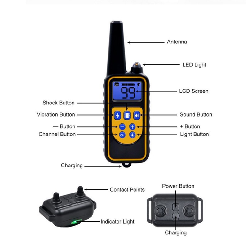 800m Electric Dog Training Collar Waterproof Pet Remote Control Rechargeable with Shock Vibration Sound Ecollar