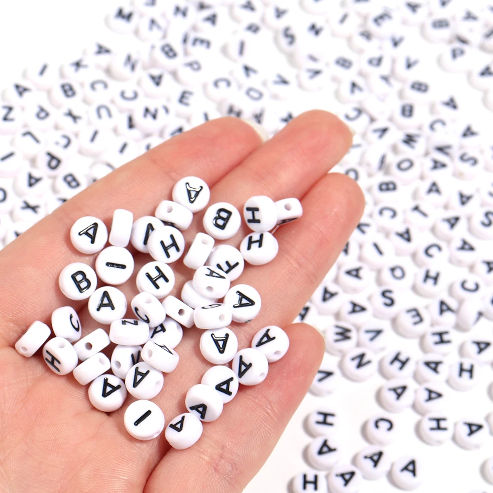 100pcs/Lot Oblate Acrylic Letter Beads Single Alphabet White Round Spacer Bead for Jewelry Making Handmade DIY Bracelet Necklace