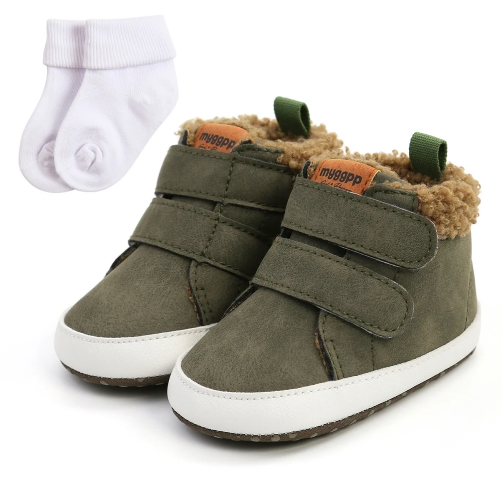 Baywell Baby 2025 new Boys Girls High-Top Sneakers + Socks Toddler Soft Anti-Slip PU Warm Shoes Set Newborn Crib First Walker 0-18 Months