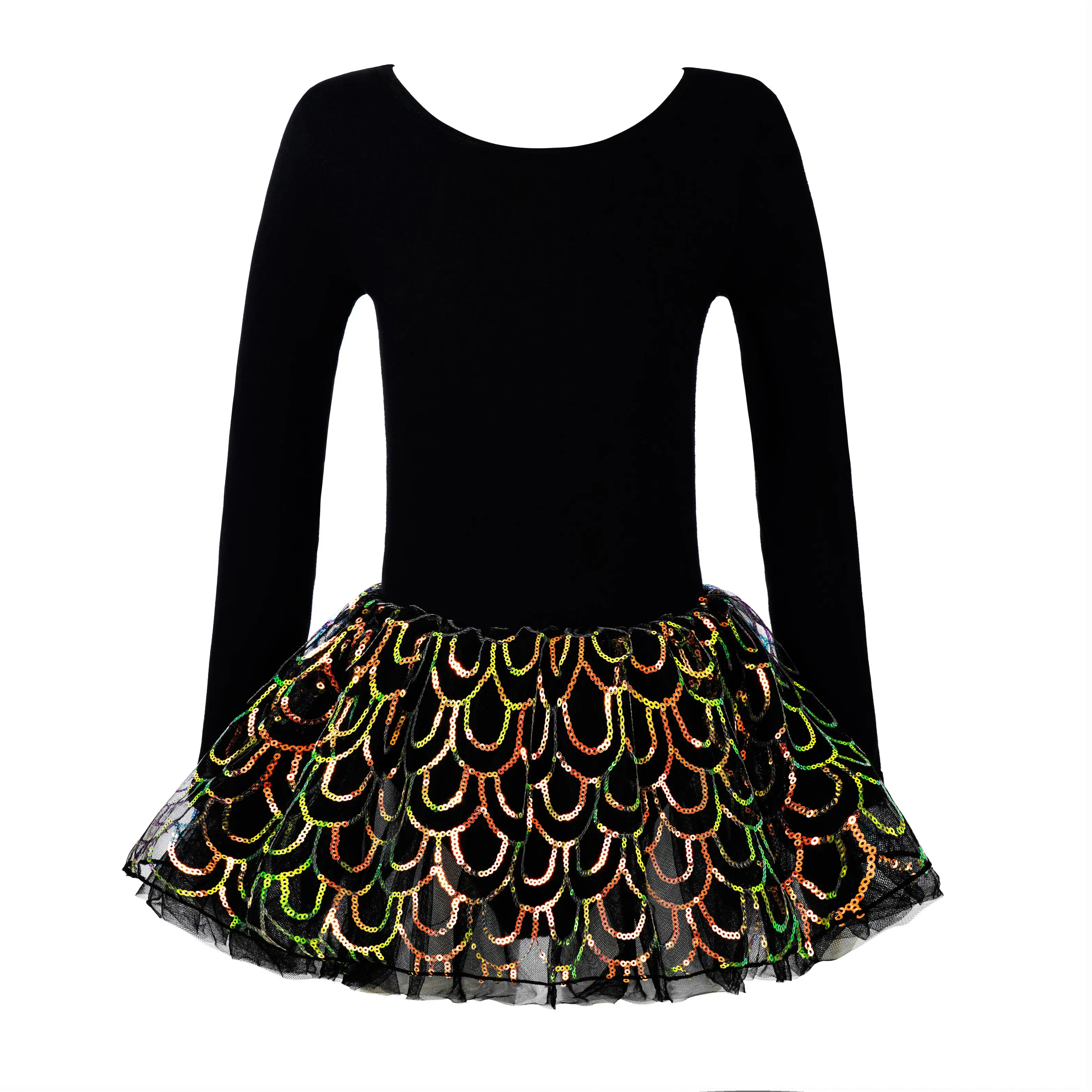 Girls Dance Tutu Leotard for Ballet Long Sleeve Sparkly Sequins Dance Dress