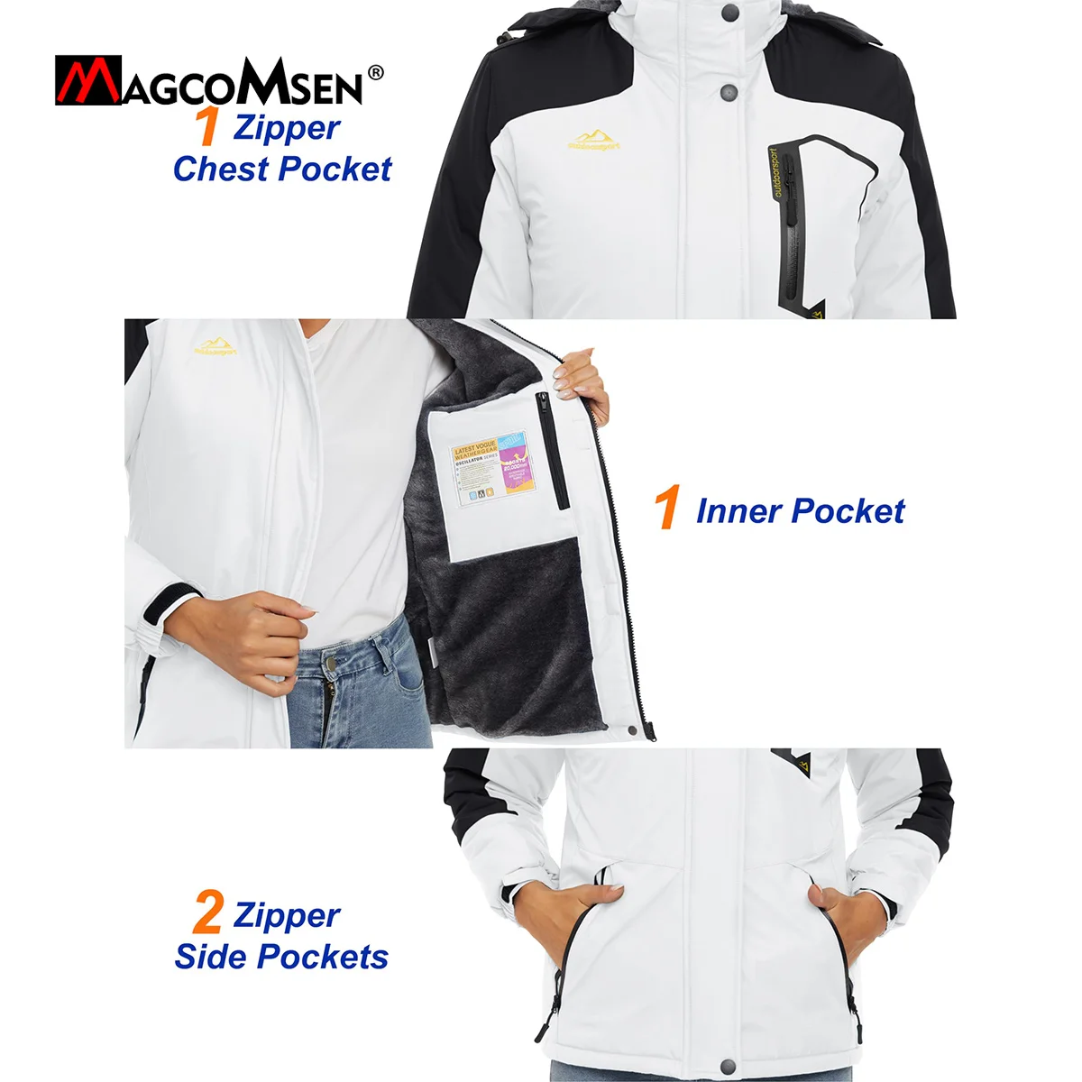 MAGCOMSEN Womens Ski Jacket Winter Warm Fleece Parka Windproof 2025 Rain Snowproof Thermal Heavy new Coat Hiking Ladies Snowboard Anorak