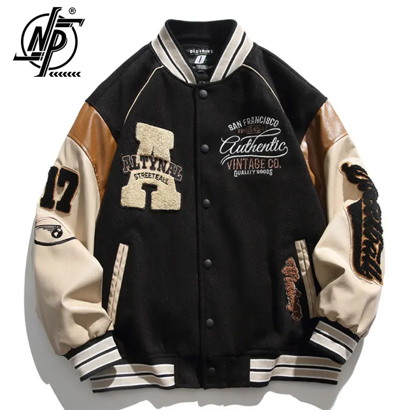 High Street Baseball Jacket Men Harajuku Embroidery Letter Patchwork Varsity Jackets Unisex Vintage Leather Sleeve College Coat