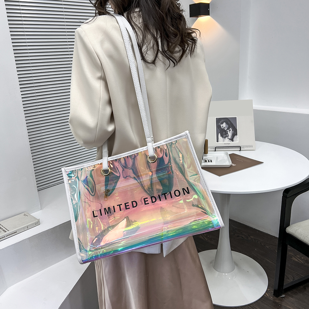 Fashion Transparent Handbag for Women PVC Clear Bag Travel Ladies Shoulder Bags with Purse Large Capacity Eco Beach Tote