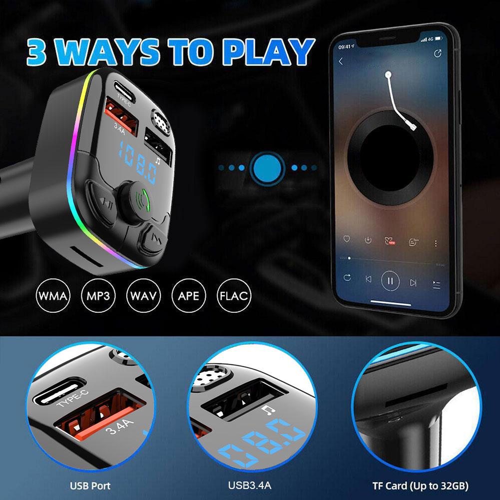 FM Black Car Transmitter G38 Bluetooth 5.0 Type-C Dual ddmysmile USB 3.4A Fast Charger Handsfree Mp3 Modulator Player Smile