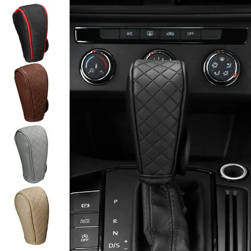 Gear Shift Knob Cover Non-Slip Grip Protective Covers PU Leather Shifter Lever Handle Stick case for Car Interior