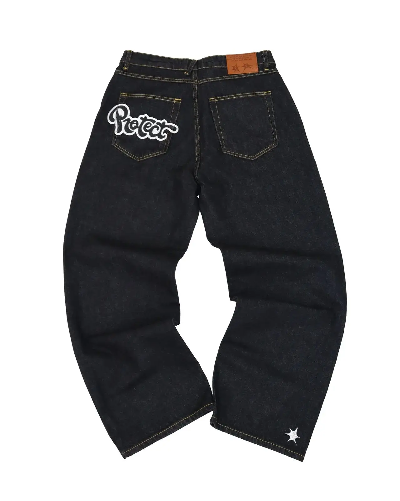 PROTECT Y2k New Hip Hop Cross Star Print Jeans Gothic Retro Baggy Blue Black Men Denim Pants Punk Straight Trousers Streetwear