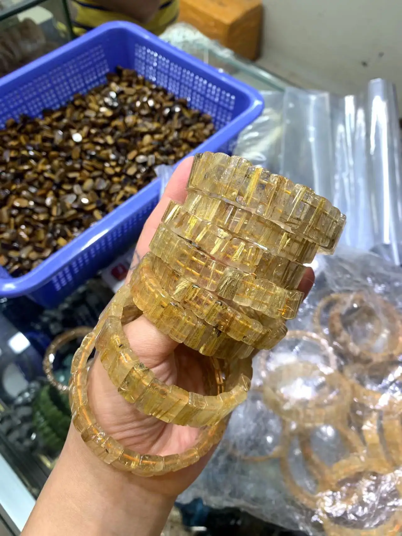 Golden Rutilated Quartz Stone Beads Bracelet Natural Gemstone Jewelry Bangle for Woman for Man Wholesale !