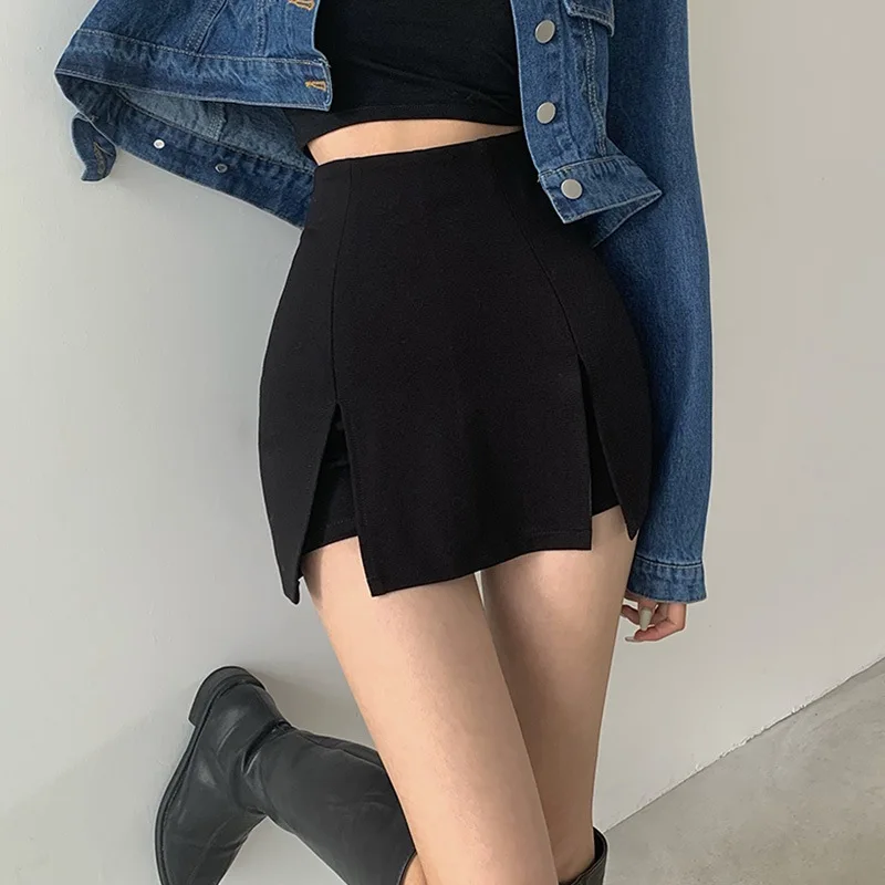 new Korean Style Skirt Suit Hakama Sexy 2025 Skinny Super High Waist Double Slit
