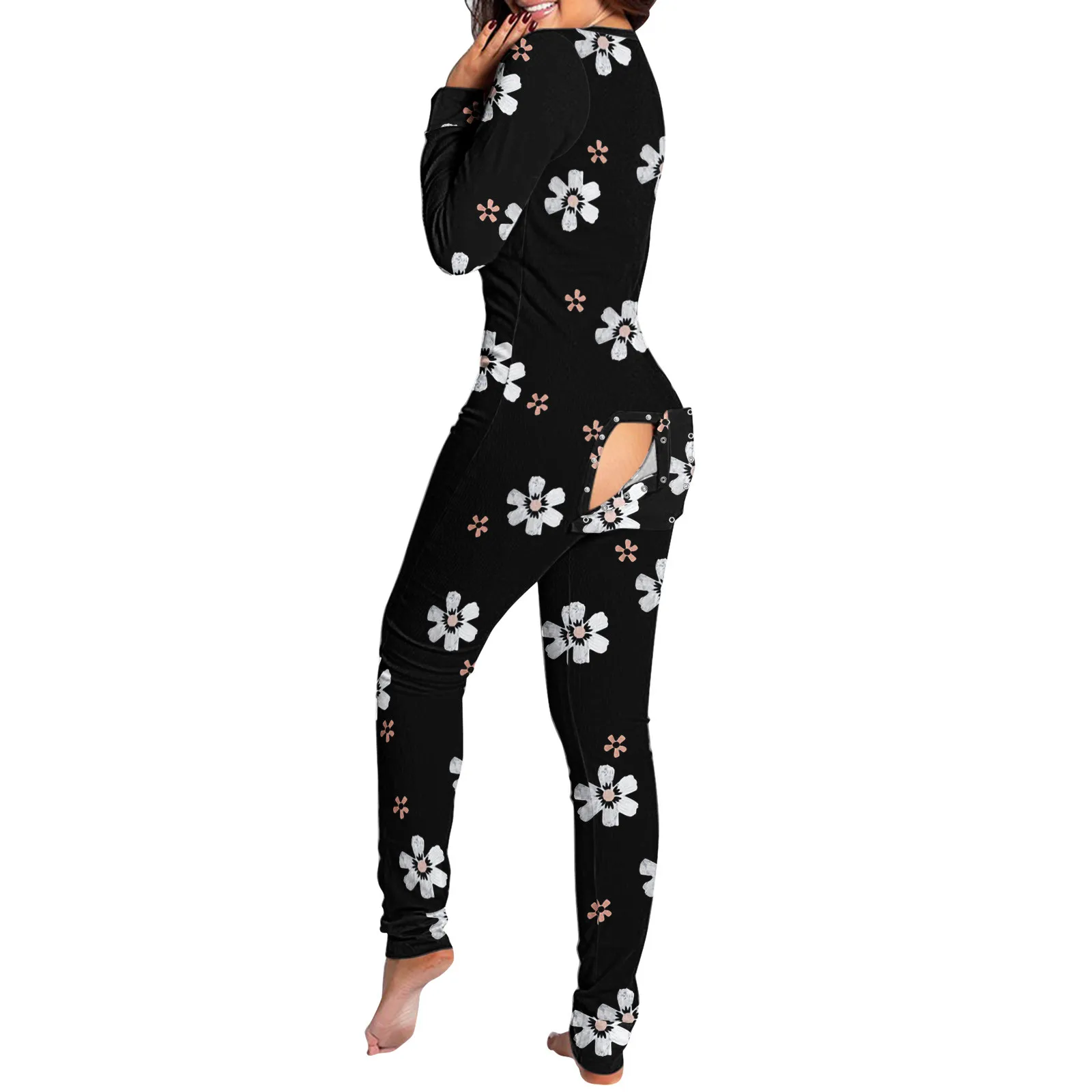 2022 pajamas Onesies Women's Button-down Print Functional Buttoned Flap Adults V-neck Jumpsuit Pyjama Femme Sleepwear