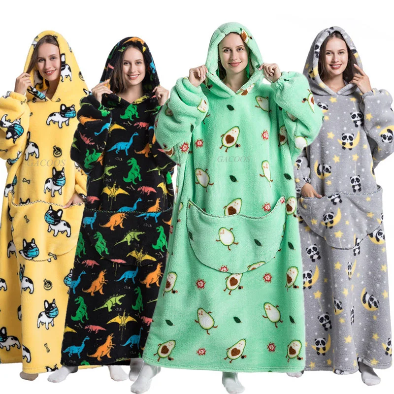 Sheat Hoodie Blanket Extra Long Oversized Fleece Outwear Thick Warm Hoodies Sweatshirt Big Pocket Long Sleeve Pullovers Women
