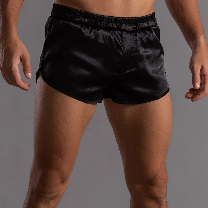 Pajamas Shorts Men Sleep Underwear Sexy Satin Silk Slim Fit Bief Mens Homewear Soft Breathable Shorts Nightwear Boxer Short Pant
