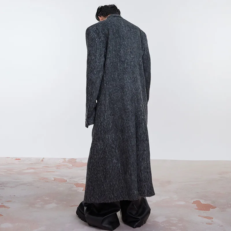 IEFB Men's Woolen Long Overcoat Silhouette Shoulder Pad Wool Coat Solid Color Loose Knee Length Trench Jackets Autumn New 9C3103