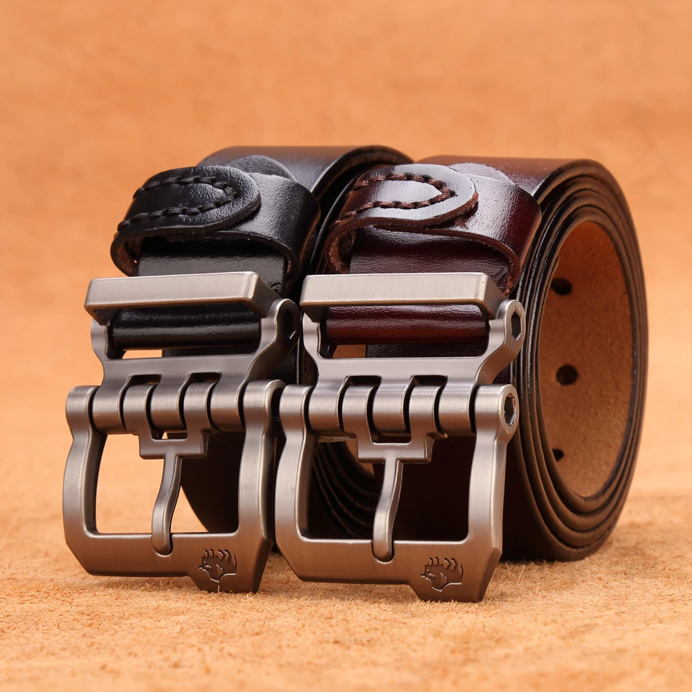 BISON DENIM Men 2025 Belt For new Men Cowskin Genuine Leather Personality Men belt Buckle Quality Male Brown Strap Vintage Jeans N71223