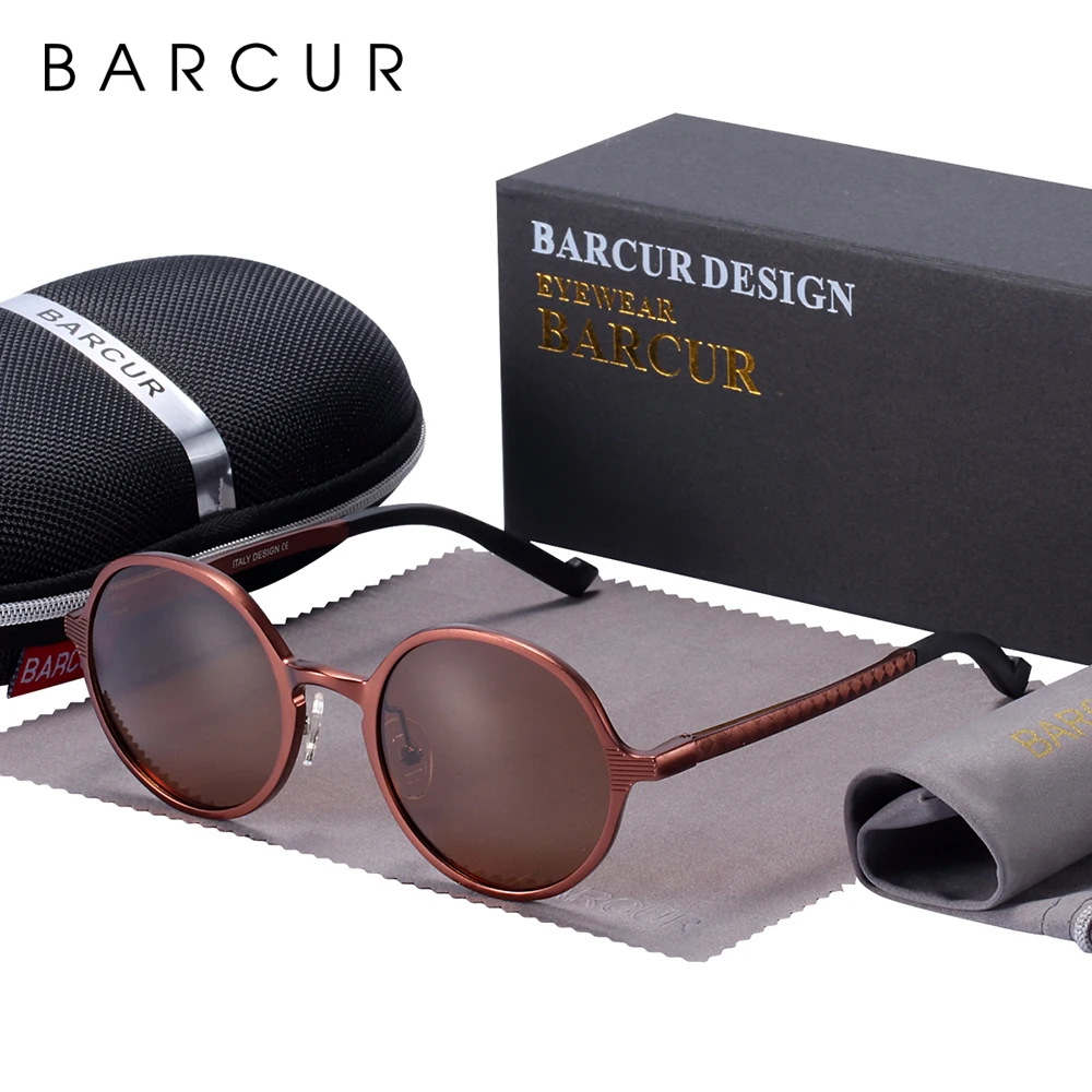 BARCUR Design Polarized Round Sunglasses For Men Hot Black Goggle Male Ultralight Retro Vintage Sun Glasses Women UV400 Eyewear
