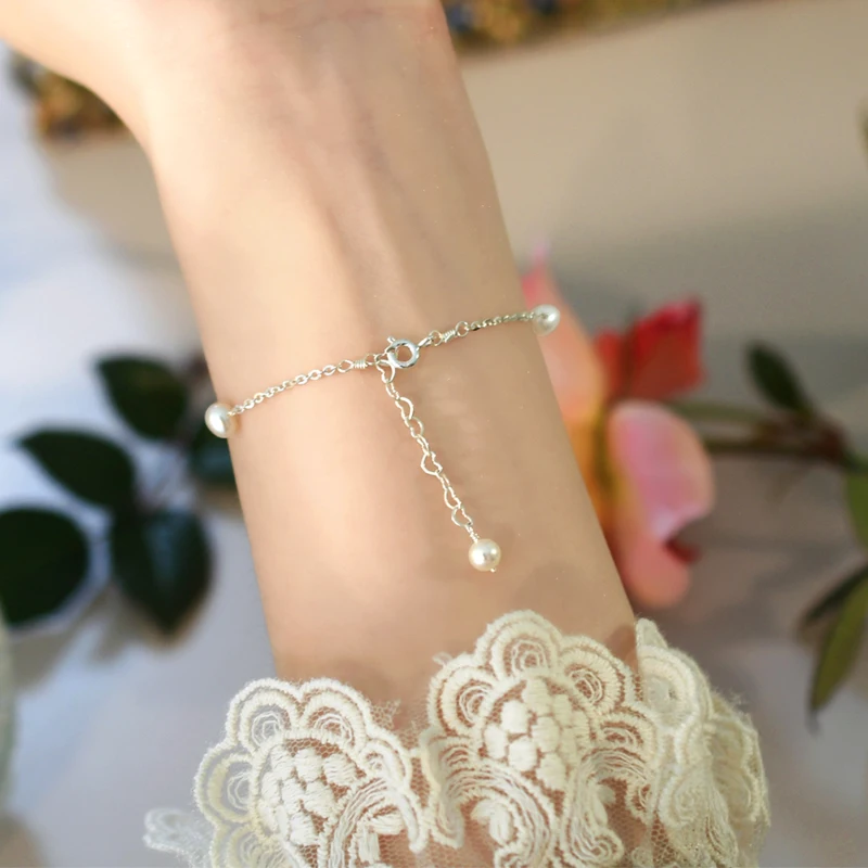 ASHIQI Natural Freshwater Pearl Shell Flower Bracelet 925 Sterling Silver Jewelry for Women New Trend