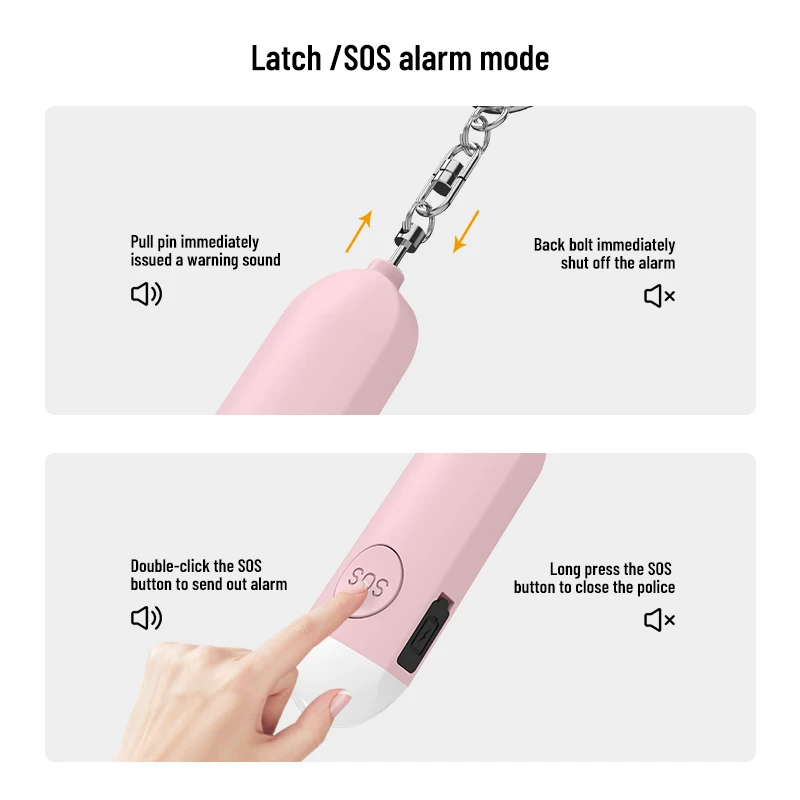FUERS 130dB Self Defense Alarm with LED Light Rechargeable Women Kids Personal SOS Defense Safety Alarm Key Chain Emergency