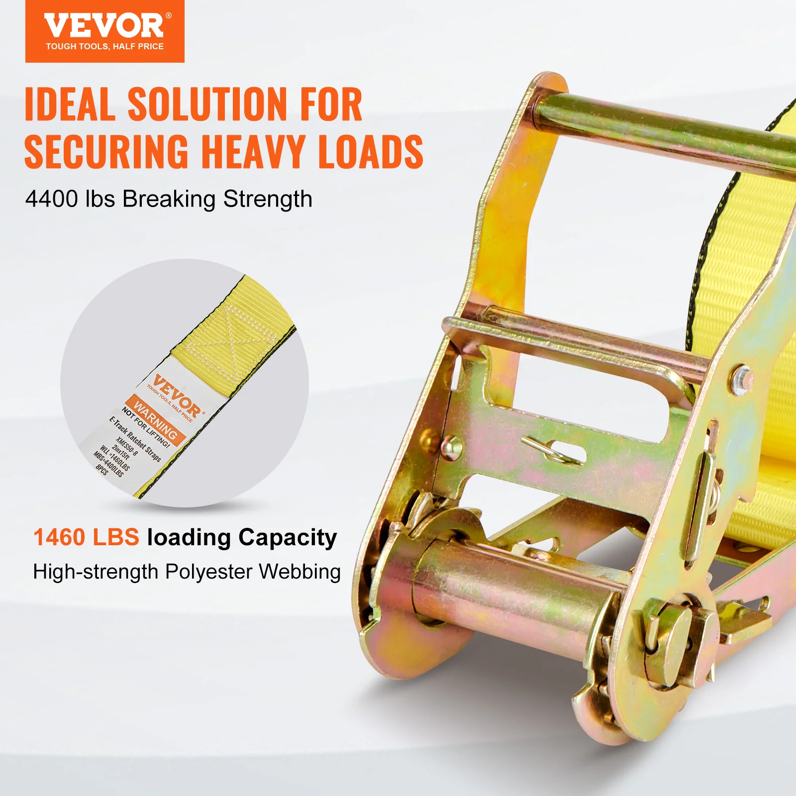 VEVOR 8pcs 4400Lbs Ratchet Tie Down Straps E-Track Heavy Duty Strap with Hook Loop for Moving Securing Cargo Lawn Equipment