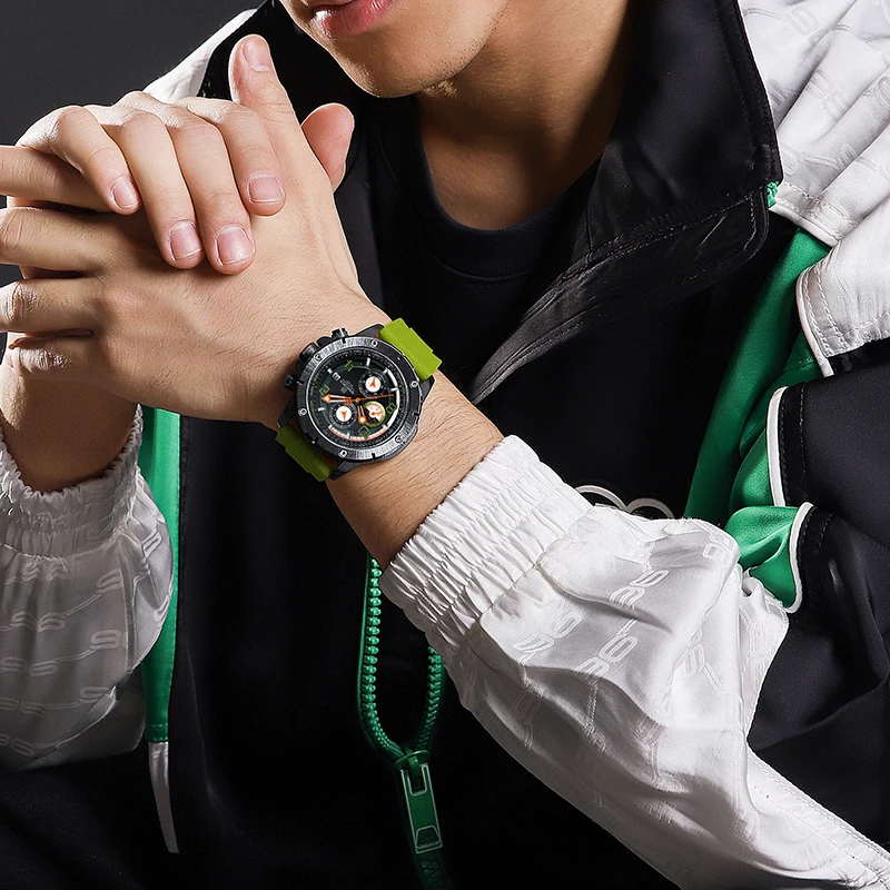 NAVIFROCE Men's Creative Quartz Chronograph Watches Top Brand High Quality Male Sports Clock Man Fumed Silica Strap Wrist Watch