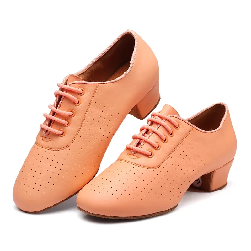New Arrival Cowhide Latin Dance 2025 Shoes for Women 5cm High Heel Ballroom Dance Shoes Orange Pink Purple new Girls Dancing Shoes