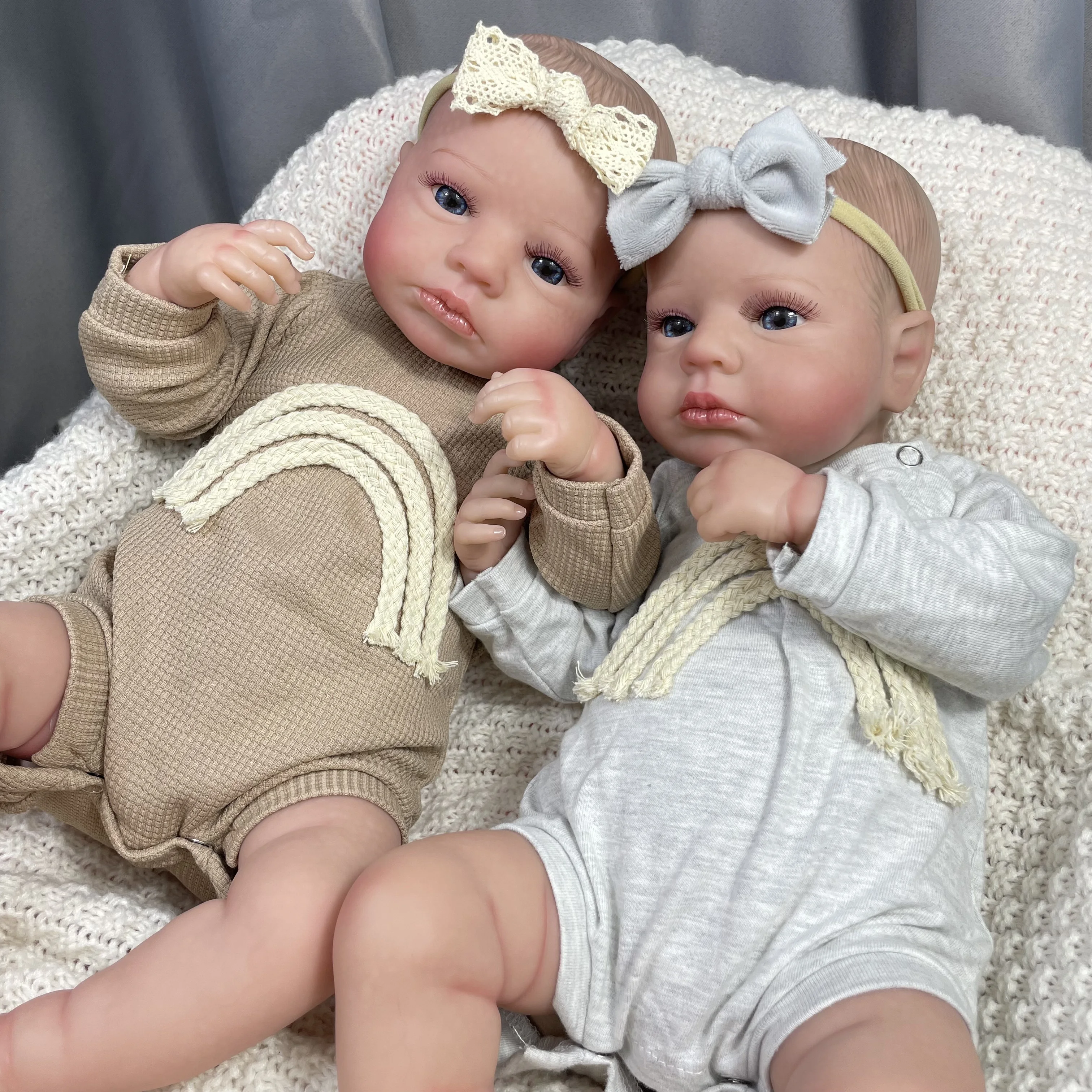 50CM Finished Reborn Baby Dolls LouLou Awake Twins Girl Lifelike Silicone Vinyl Newborn 3D Skin Visible Veins DIY Toys For Girls