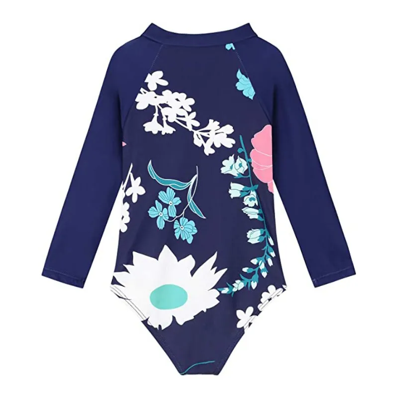 Kids Baby Girl Swimsuits Floral Print Summer Long Sleeve Jumpsuit Swimwear Beachwear Children Bathing Suits One-Piece