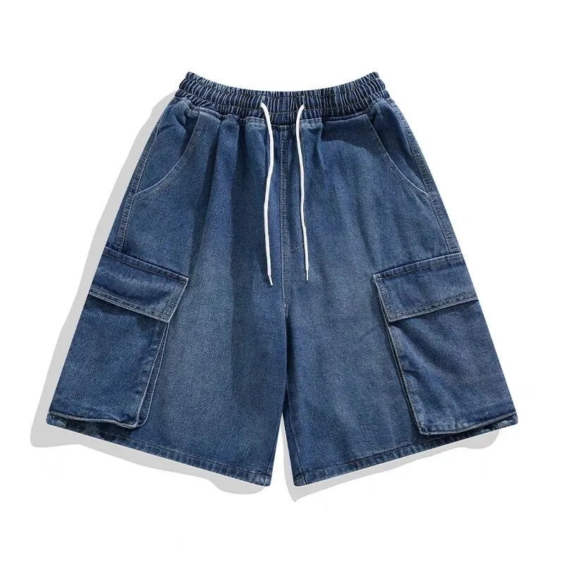 Summer Denim Shorts Men Oversized Vintage Pocket Cargo Shorts Men Japanese Streetwear Hip Hop Loose Wide Leg Shorts Mens Jeans