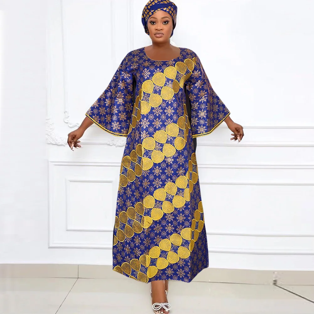 African Dresses For H&D Women Embroidery Bazin Floral Boho Dresses Ankara Rich Long Robes Nigeria Party Wedding Ramadan 2024 smile