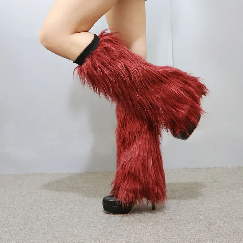 Women Lolita Rave Fluffies Warming Foot Sleeve Boot Cover Faux Fur Leg Warmers Winter Harajuku Cosplay Punk Fall Leggings Boots