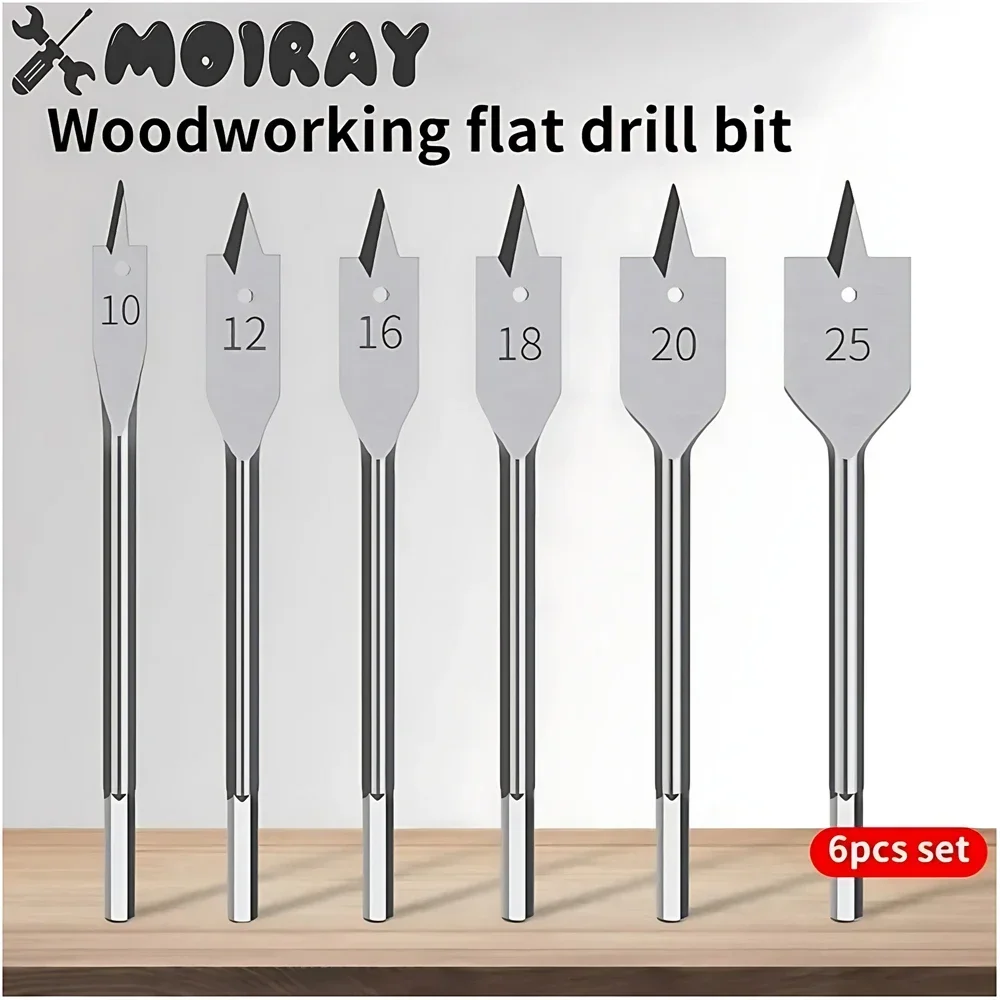6pc 1 Set 10-25mm Hex Shank Spade Flat Auger Boring Wood Drill Bit Set Power Tools new 2025 Hole Saw Woodworking Flat Drill Bits hole saw