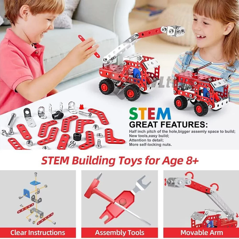 Stem Building Toys For Boys Age 8+,Erector Set Fire Trucks Series Model Kit,Assembly Toys For Kids,Metal Building Educational