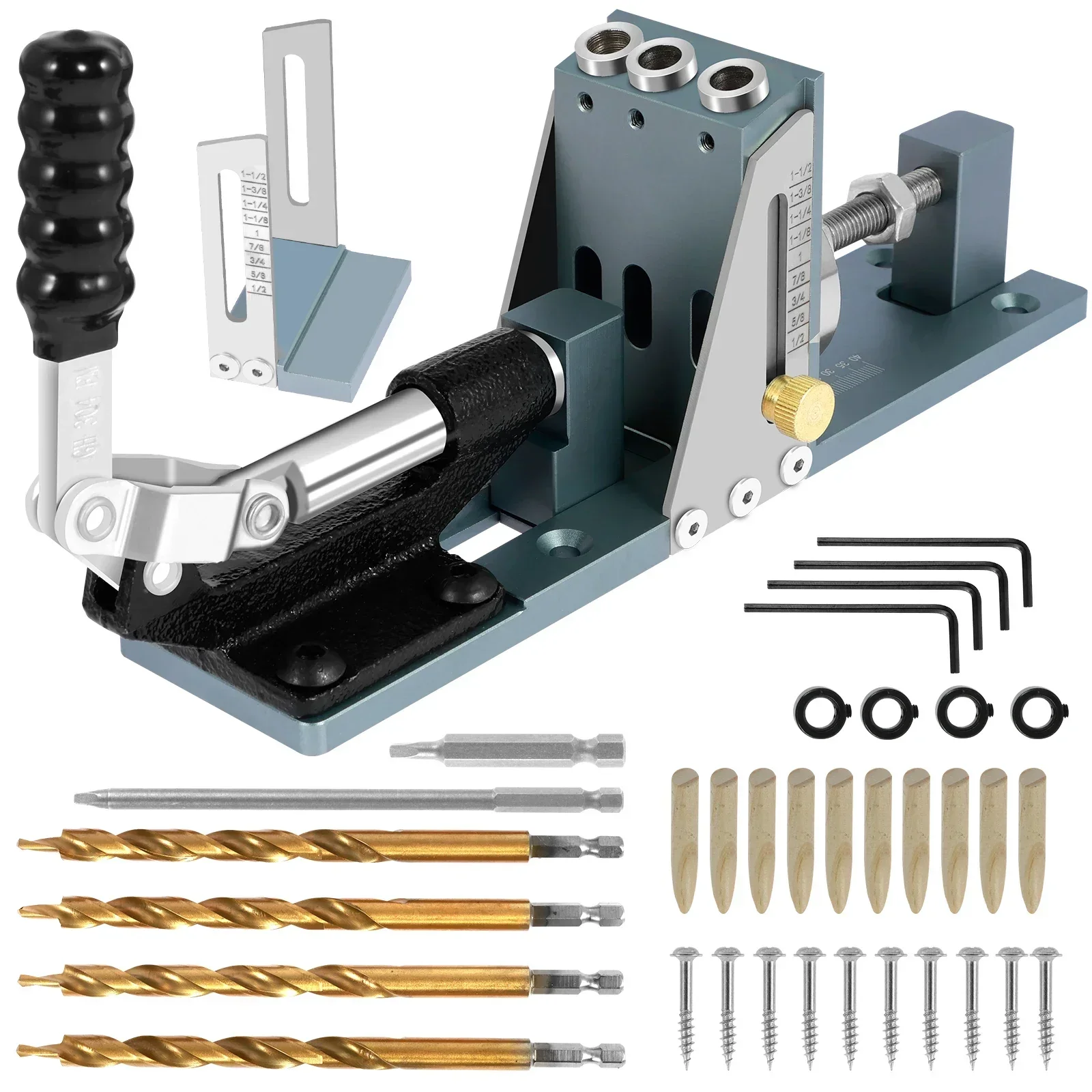 Pocket Hole Jig Kit Adjustable Aluminum Alloy Pocket Screw Jig Drill Guide Multifunctional Woodworking Dowel Jig Kit Precise