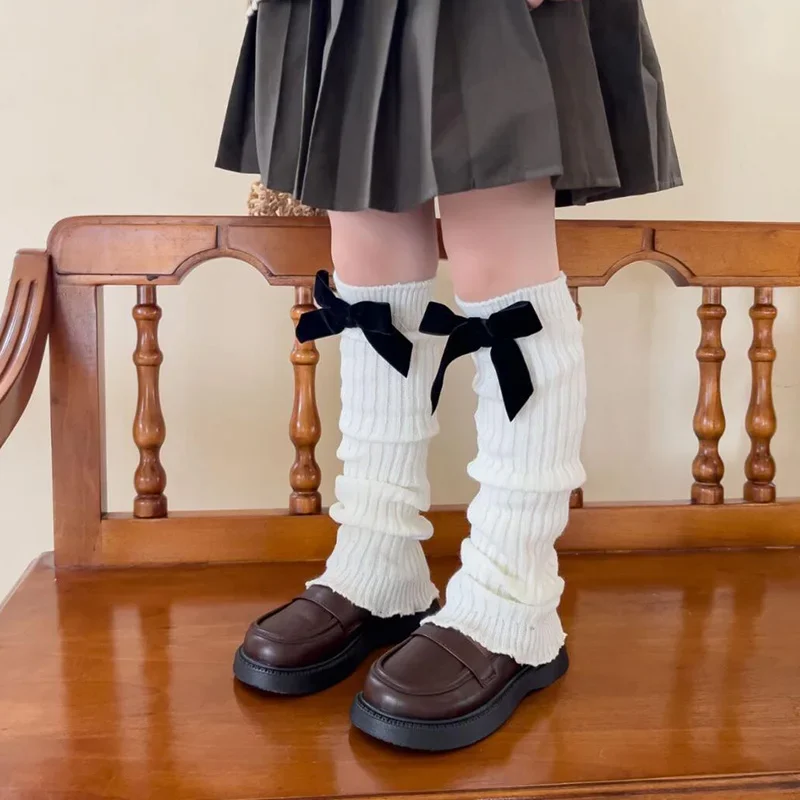 New Winter cm Children Korean Bow knot Lolitas Leg Warmers Kids Knitted Foot Cover for Girls Elastic Tube Heap Socks 5