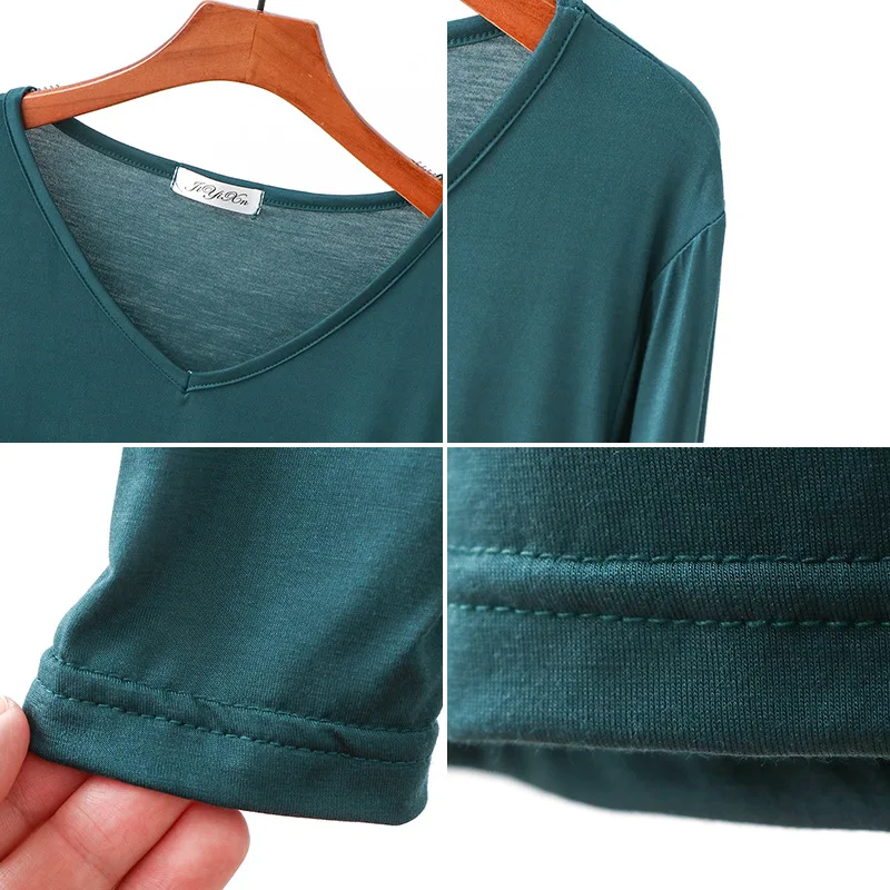 Autumn V Neck Tshirt Long sleeves Soft comfortable T-shirt 2025 Solid color Basic Bottoming Tee new Tops O Neck undershirt