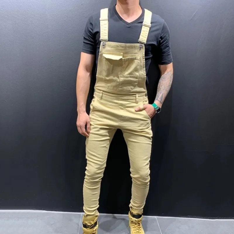 Mens Jeans Overalls Denim Dungaree Bib Overalls Male Jumpsuits Cargo Work Pants Trousers Plus Size Mens Casual Moto Biker Pants