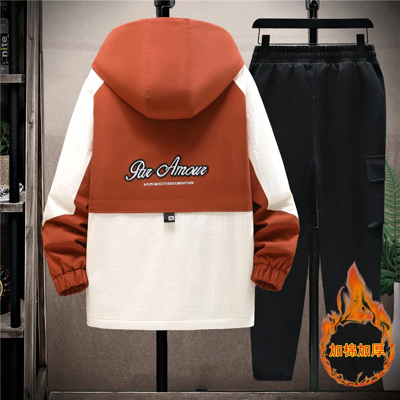 2023 Autumn Winter Men Tracksuit Casual thicken Warm Sportswear Hooded Jackets Pants 2 Piece Sets