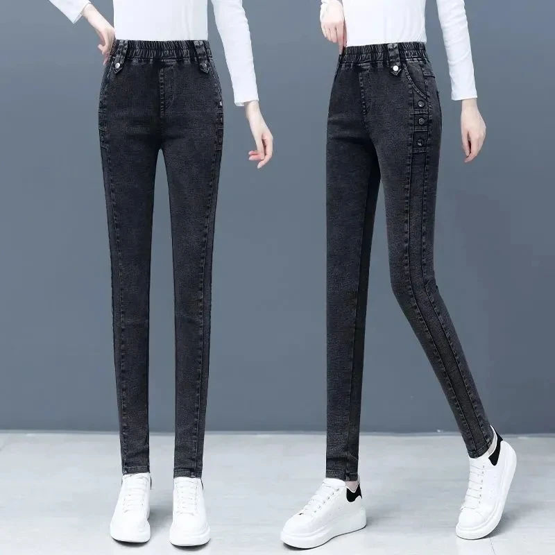 Casual Stretch Pencil Jeans Women New Spring Retro Skinny Vaqueros Slim High 2025 Waist Denim Pants Wash Ankle-length new Cowboy Trousers