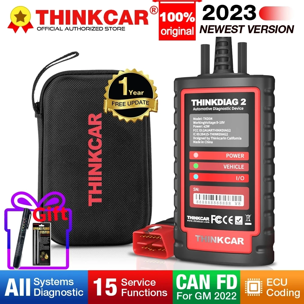 THINKCAR ThinkDiag 2 All System Full Software OBD2 Diagnostic Tool CANFD Protocol Free 15 Reset Active Test ECU Coding Scanner