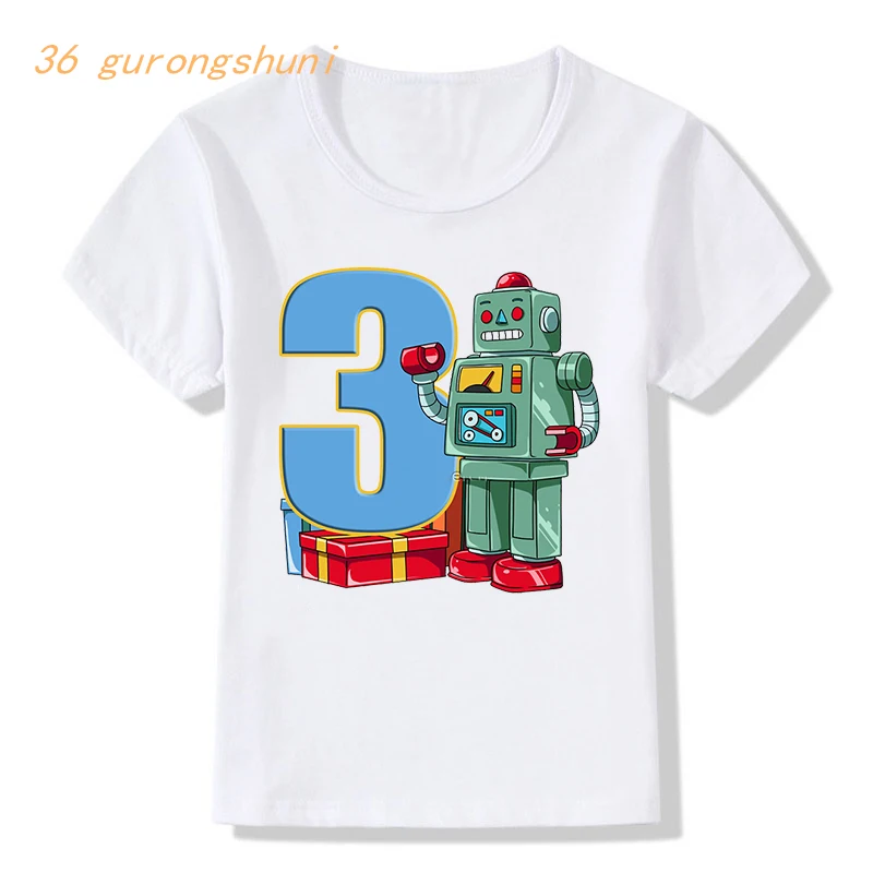 kids t shirt for boys-clothing kid girls clothes Happy Birthday number 2025 1 2 3 new 4 old tshirt girl funny robot graphic tee t-shirt