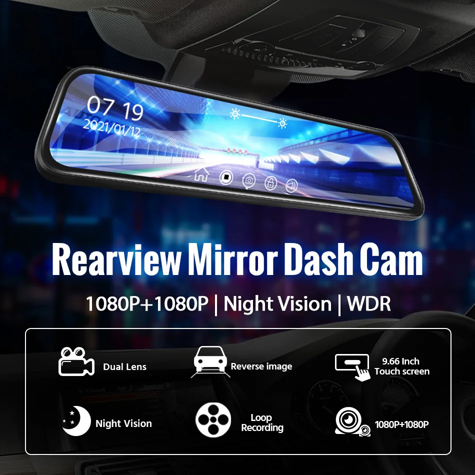 E-ACE 10 Inch Car DVR Mirror Video Recorder 1080P Touch Screen Dashcam For Car AHD Lens Streaming 2025 new Driving Recorder Dash Camera