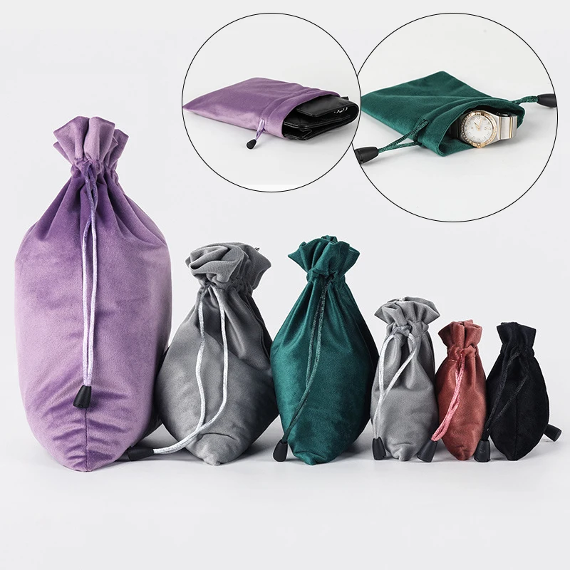 1Pcs Drawstring Velvet Pouches Jewelry Packaging Display Bag Soft Eyewear Case Wedding New Year Gift Bag Xmas Present Pocket New