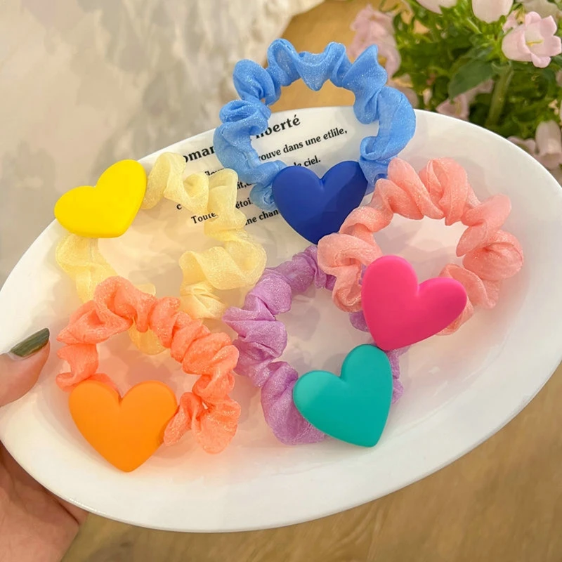 Solid 2025 Color Heart new Elastic Scrunchie Hair Ties Rubber Bands Women Girls Children Hair Scrunchies Holder Hair Accessories