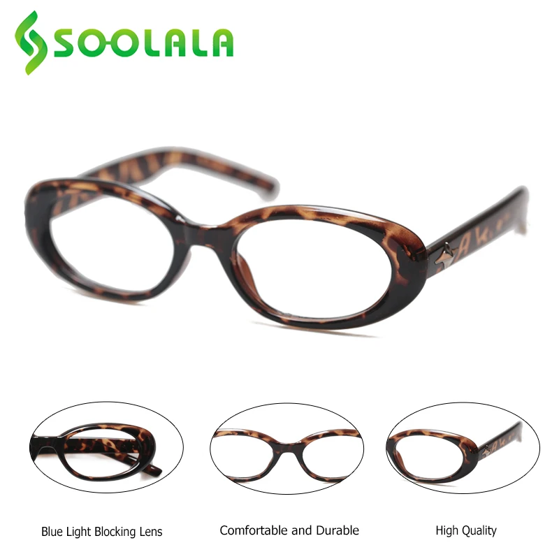SOOLALA Small Oval Presbyopic Reading Glasses Women Anti Blue Light Female Frame Magnifying Grade Eyeglasses
